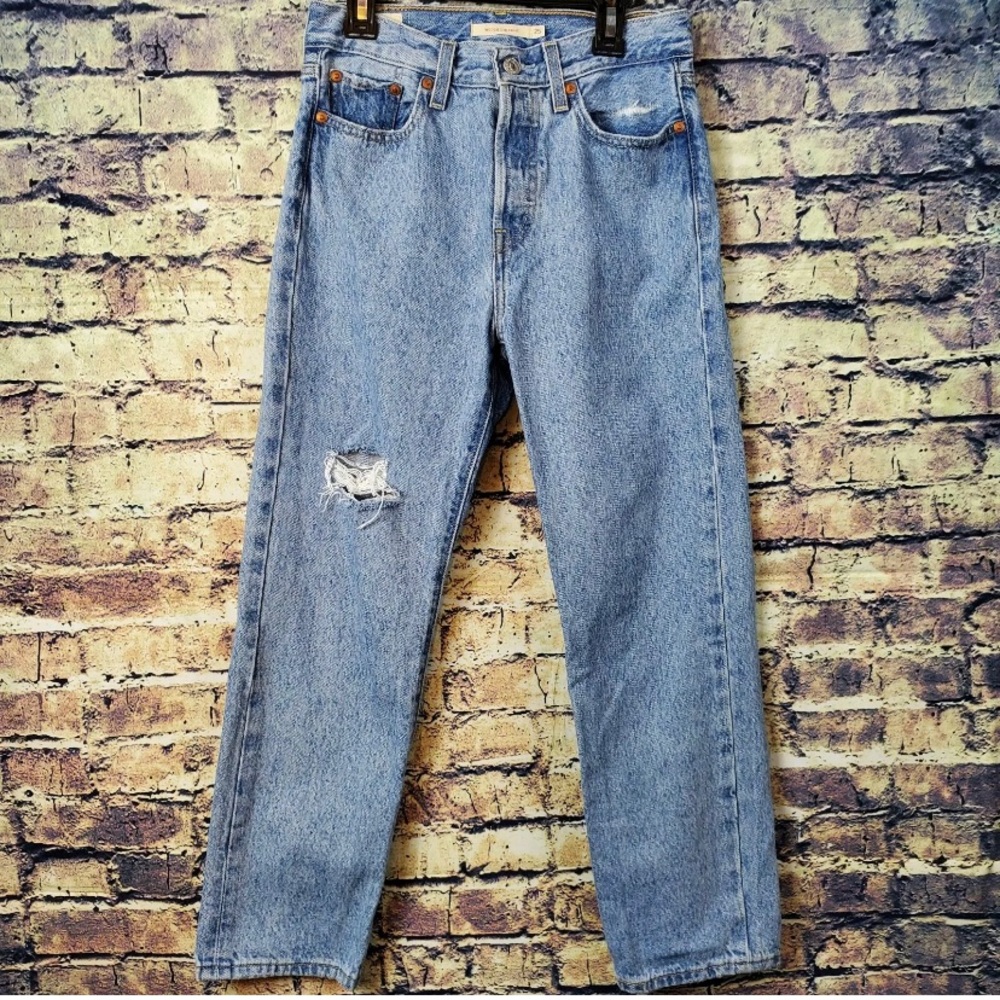Levis Vintage Style Wedgie Straight Leg High Rise Acid Wash Jeans Size 25